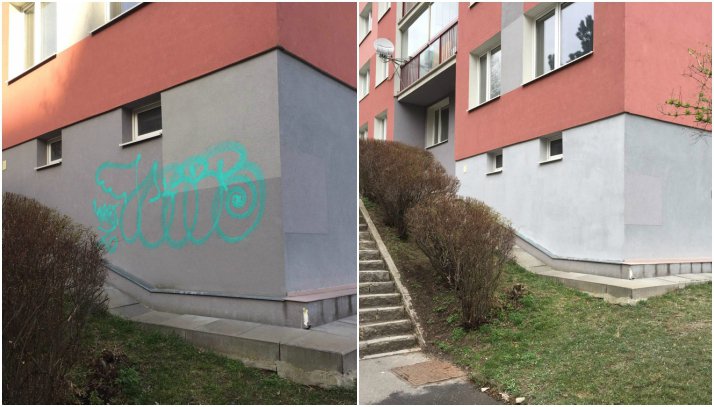 Odstranění graffiti z panelového domu